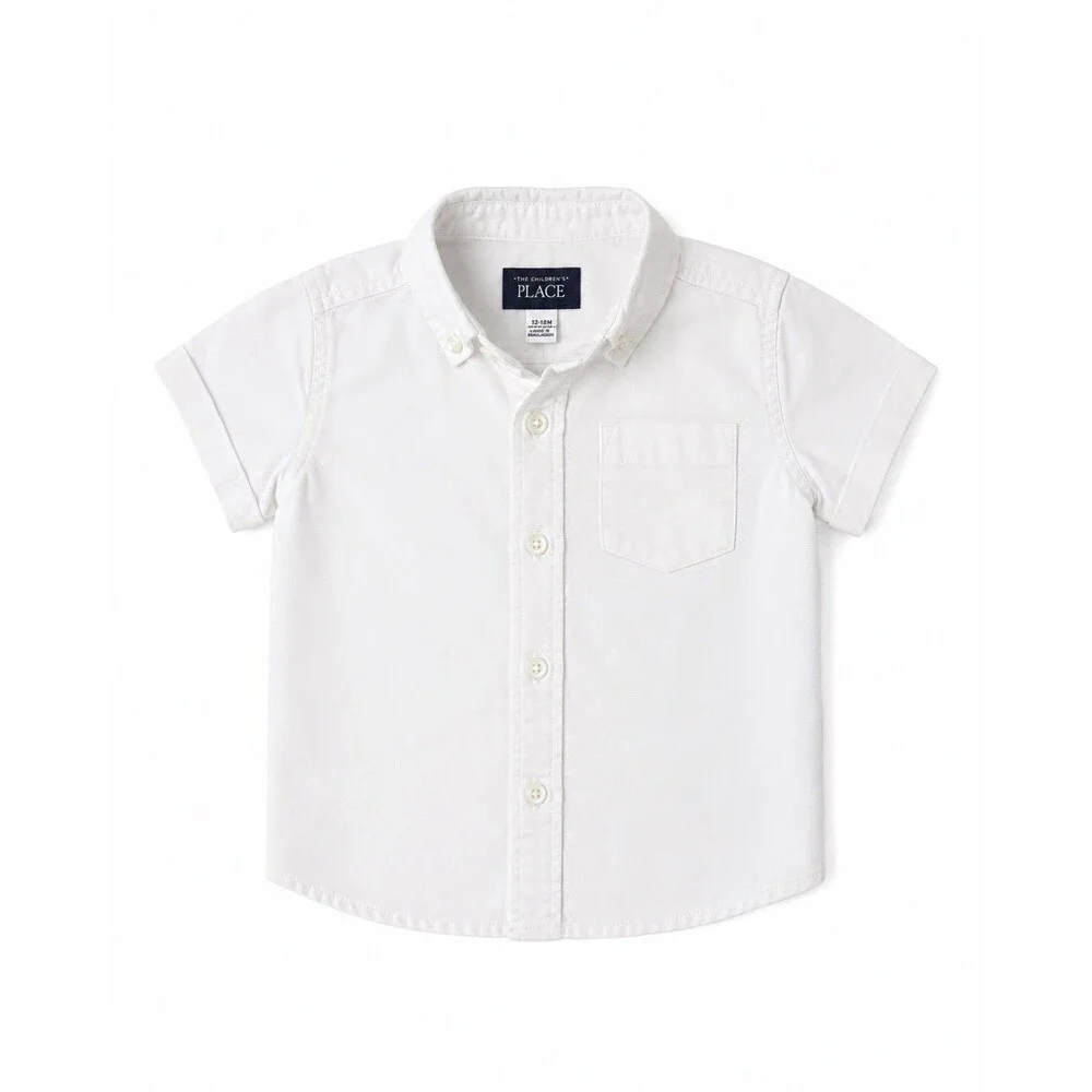 The Children’s Place White Short Sleeve Button-Up Shirt | 12-18M | Classic Dress